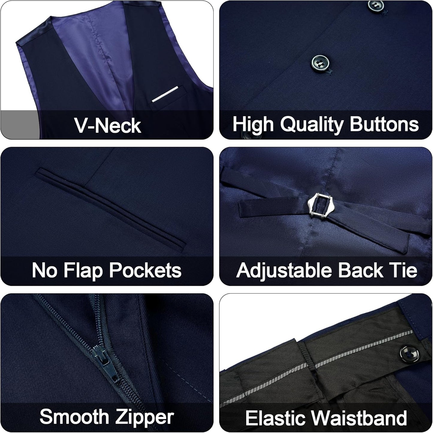MAGE MALE Men's 3 Pieces Suit Elegant Solid One Button Slim Fit Single Breasted Party Blazer Vest Pants Set