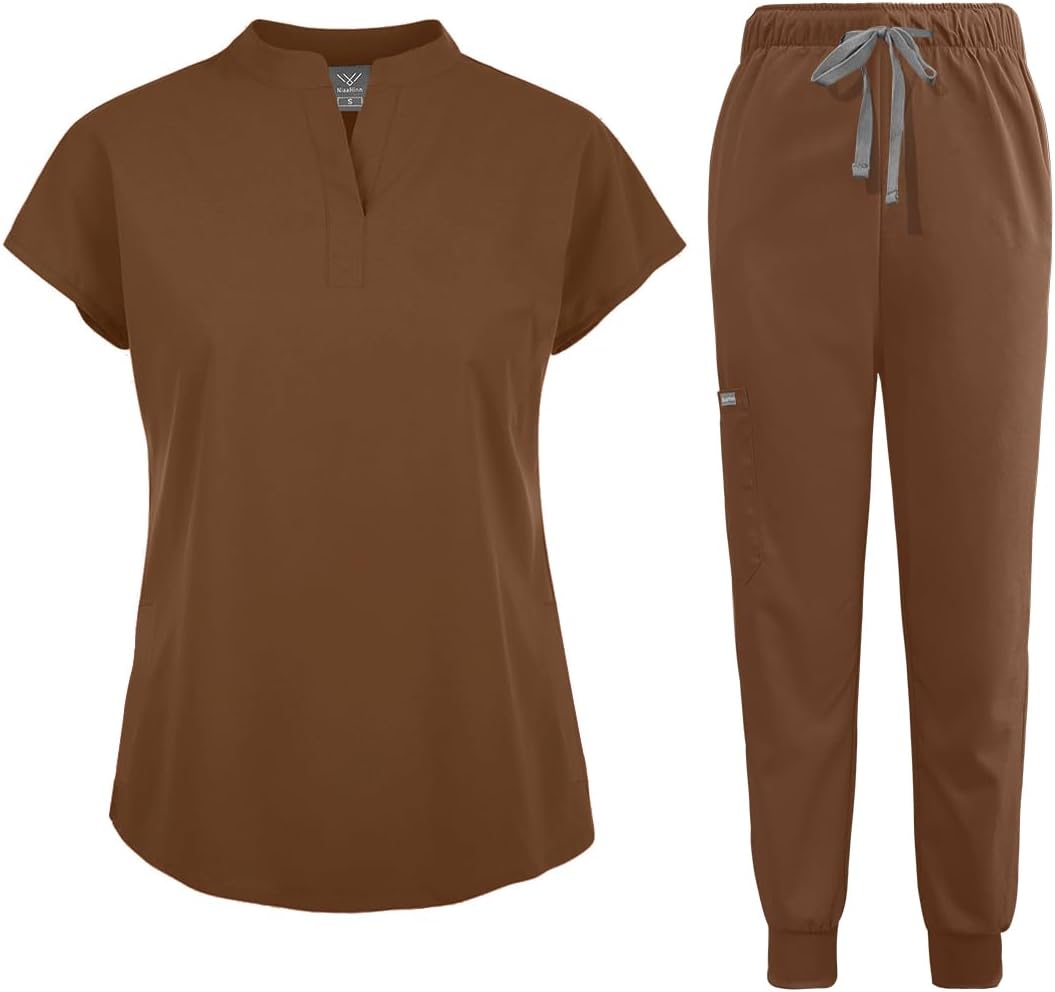 Scrubs Set for Women Nurse Uniform Jogger Suit Stretch Top & Pants with Multi Pocket for Nurse Esthetician Workwear