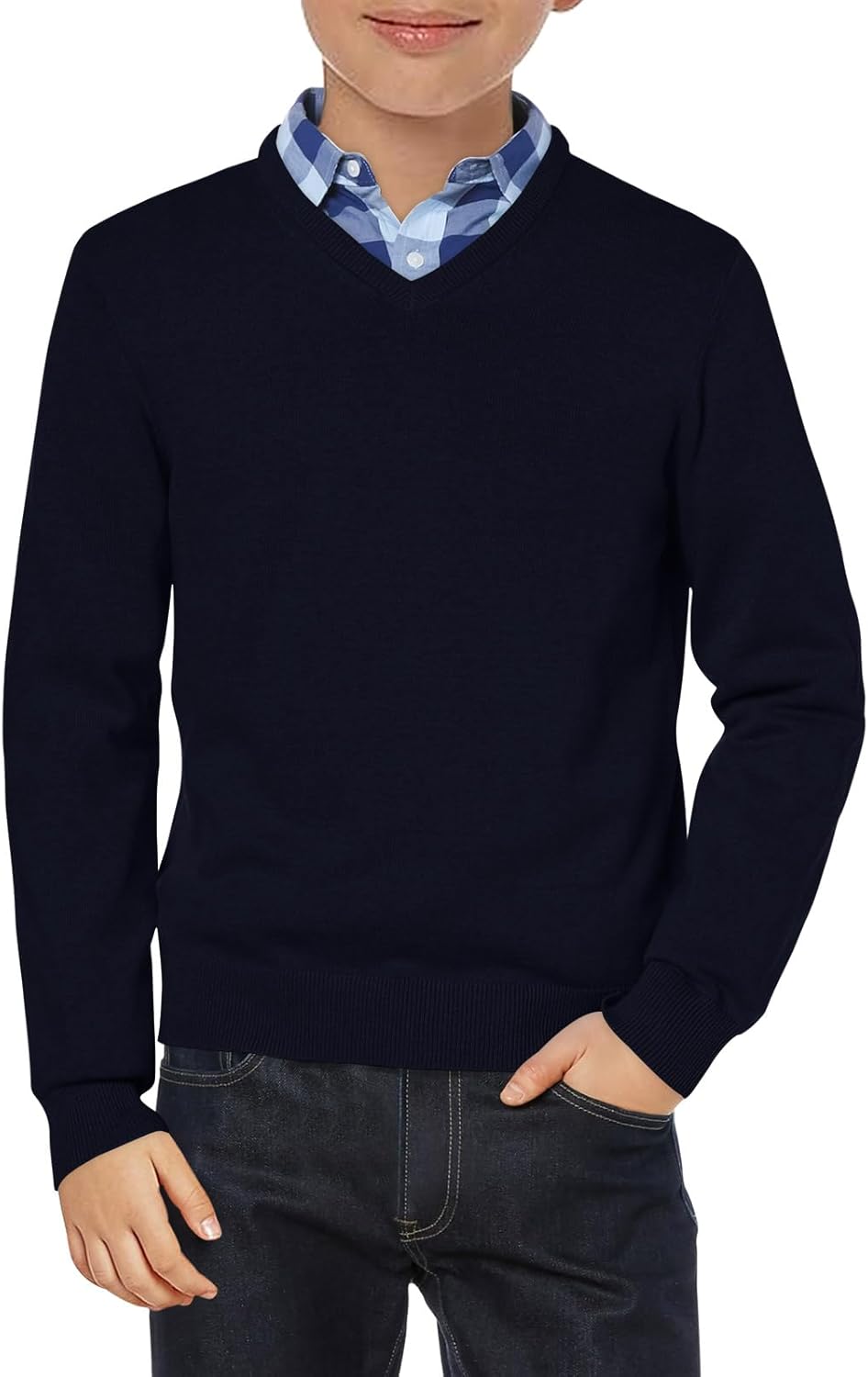 Boys School Uniform Sweater Kids Long Sleeve V Neck Pullover Fall Winter Clothes 5-14 Years