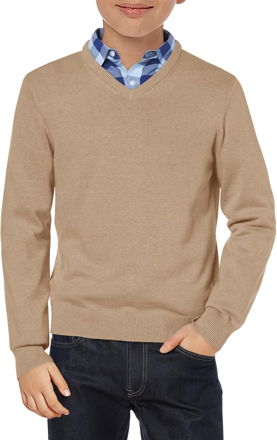 Boys School Uniform Sweater Kids Long Sleeve V Neck Pullover Fall Winter Clothes 5-14 Years