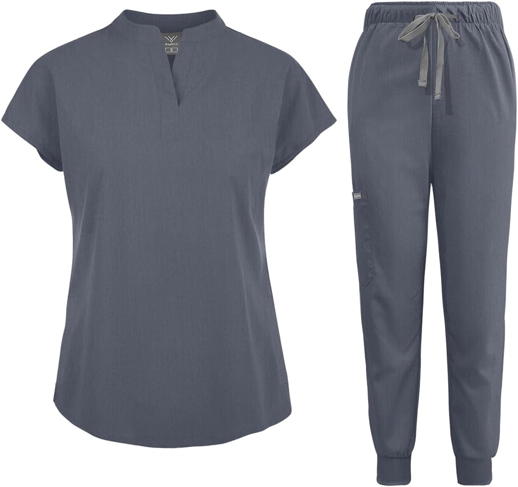 Scrubs Set for Women Nurse Uniform Jogger Suit Stretch Top & Pants with Multi Pocket for Nurse Esthetician Workwear