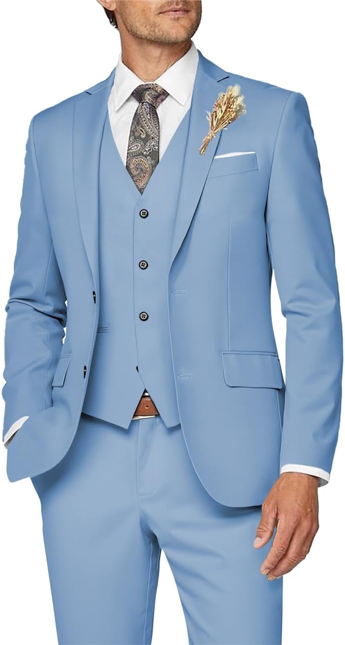 Wangyue Mens Suit 3 Piece Slim Fit Suit for Men Formal Business Suit Wedding Groom Prom Tuxedo Dinner Party