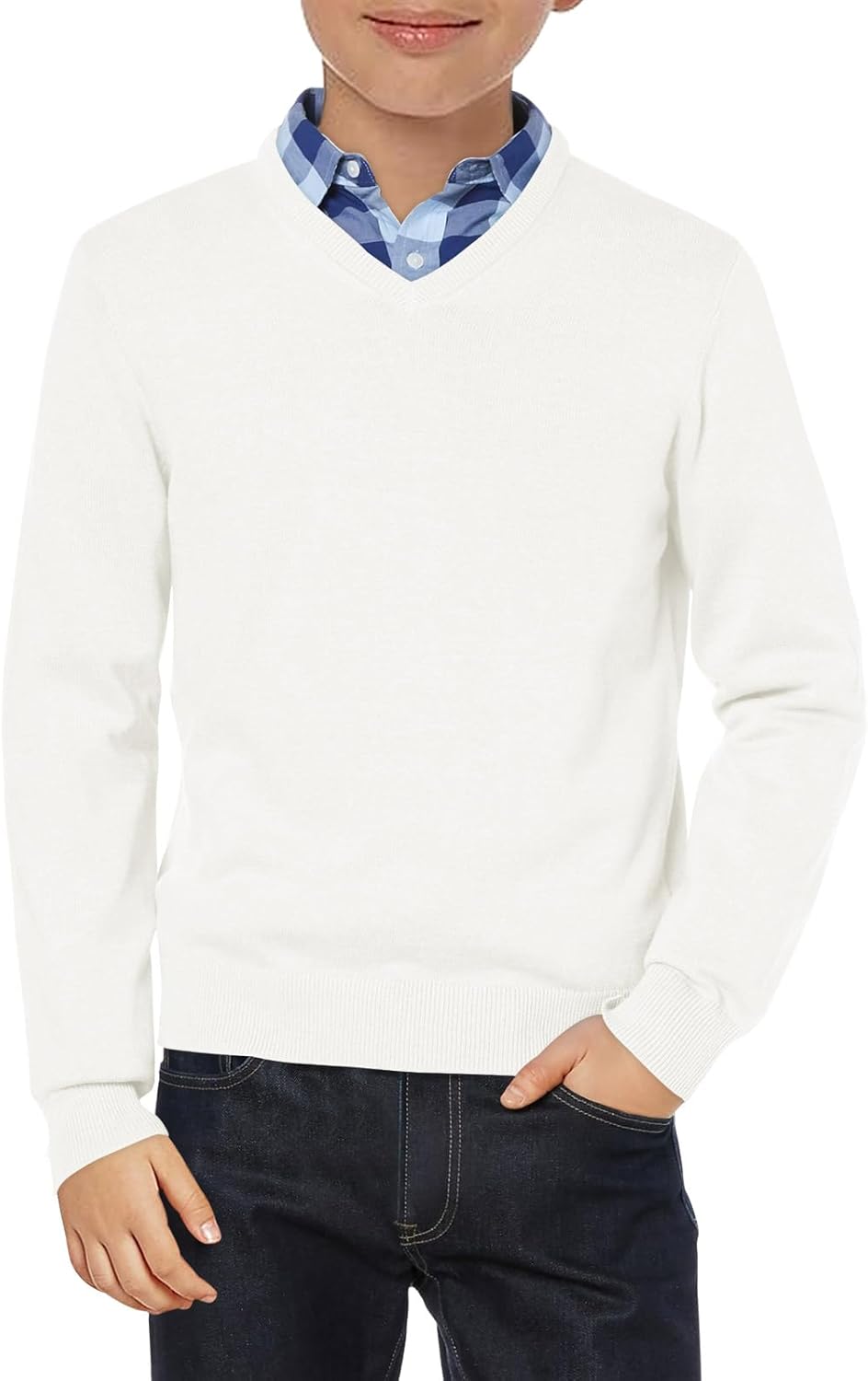 Boys School Uniform Sweater Kids Long Sleeve V Neck Pullover Fall Winter Clothes 5-14 Years