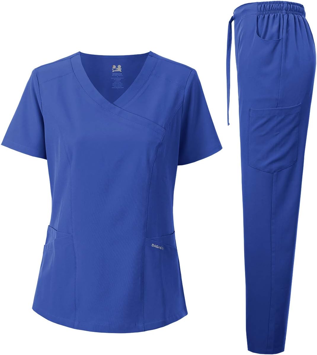 Medical Uniform Women's Scrub Set 4-Way Stretch Y-Neck Stitch Tape Top and Pants