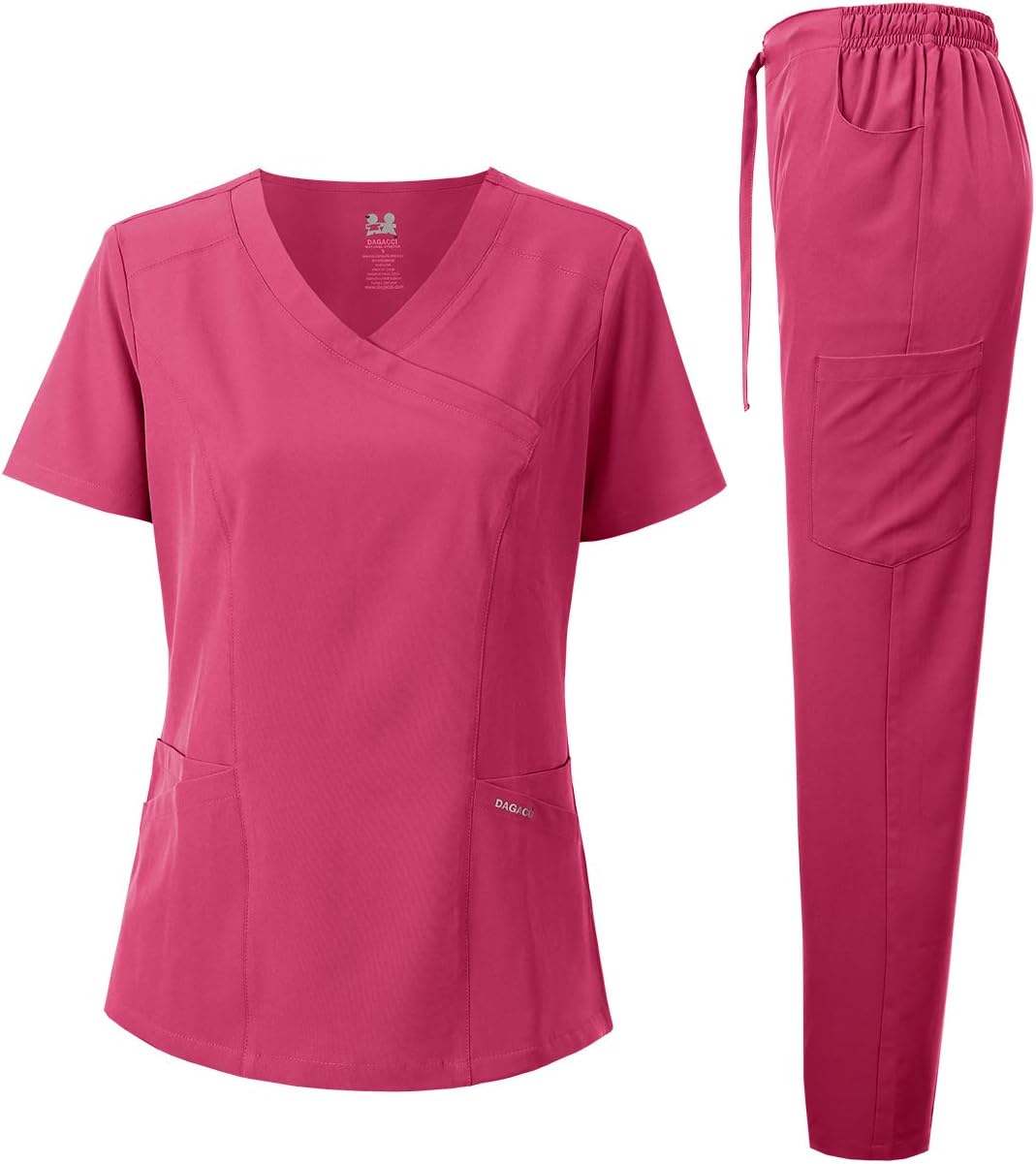 Medical Uniform Women's Scrub Set 4-Way Stretch Y-Neck Stitch Tape Top and Pants