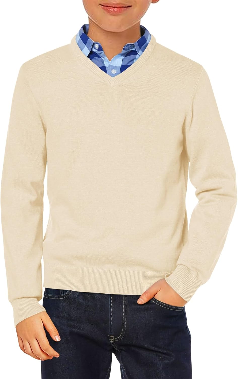 Boys School Uniform Sweater Kids Long Sleeve V Neck Pullover Fall Winter Clothes 5-14 Years