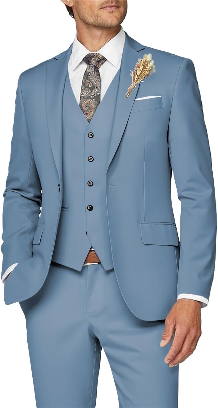 Wangyue Mens Suit 3 Piece Slim Fit Suit for Men Formal Business Suit Wedding Groom Prom Tuxedo Dinner Party