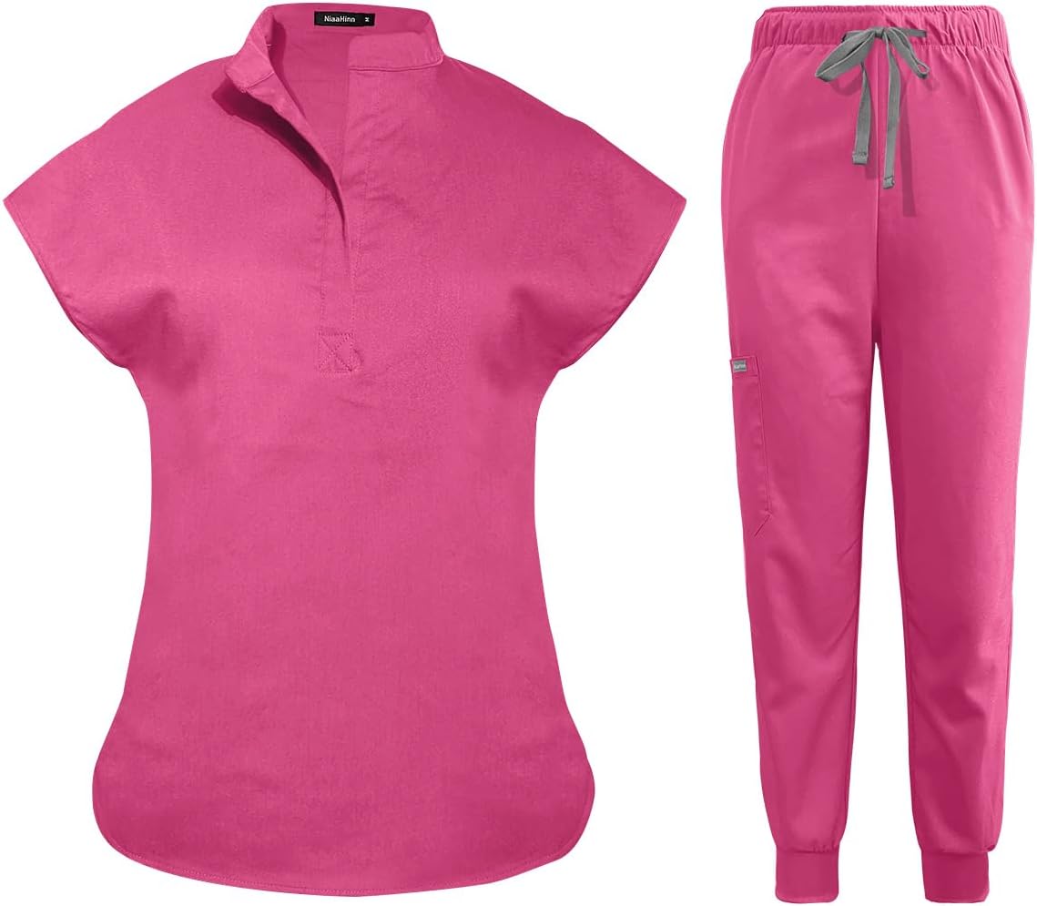 Scrubs Set for Women Nurse Uniform Jogger Suit Stretch Top & Pants with Multi Pocket for Nurse Esthetician Workwear