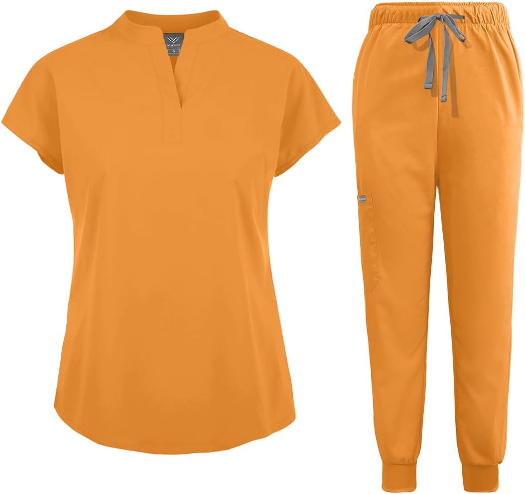 Scrubs Set for Women Nurse Uniform Jogger Suit Stretch Top & Pants with Multi Pocket for Nurse Esthetician Workwear