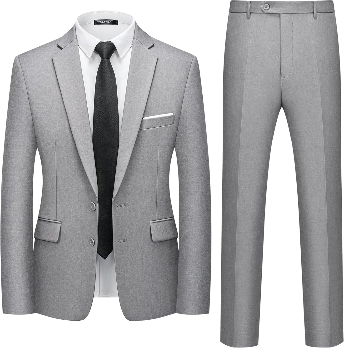 WULFUL Men's 2 Piece Suits Slim Fit Two Button Blazer Jacket Pants Set for Party,Wedding and Business