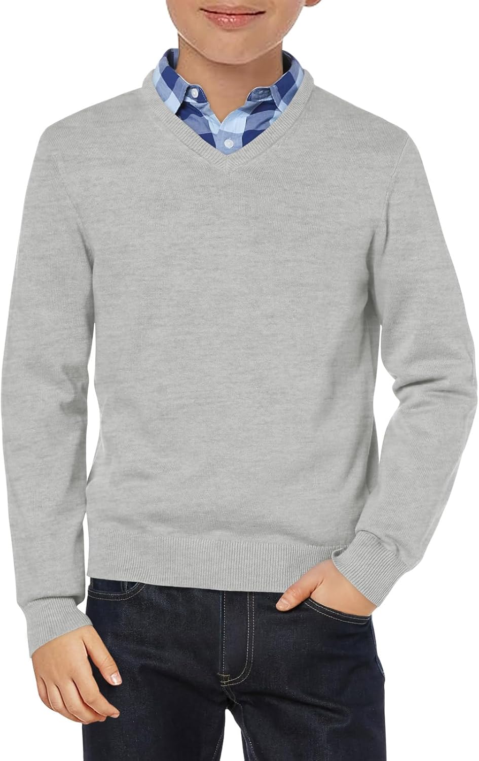 Boys School Uniform Sweater Kids Long Sleeve V Neck Pullover Fall Winter Clothes 5-14 Years