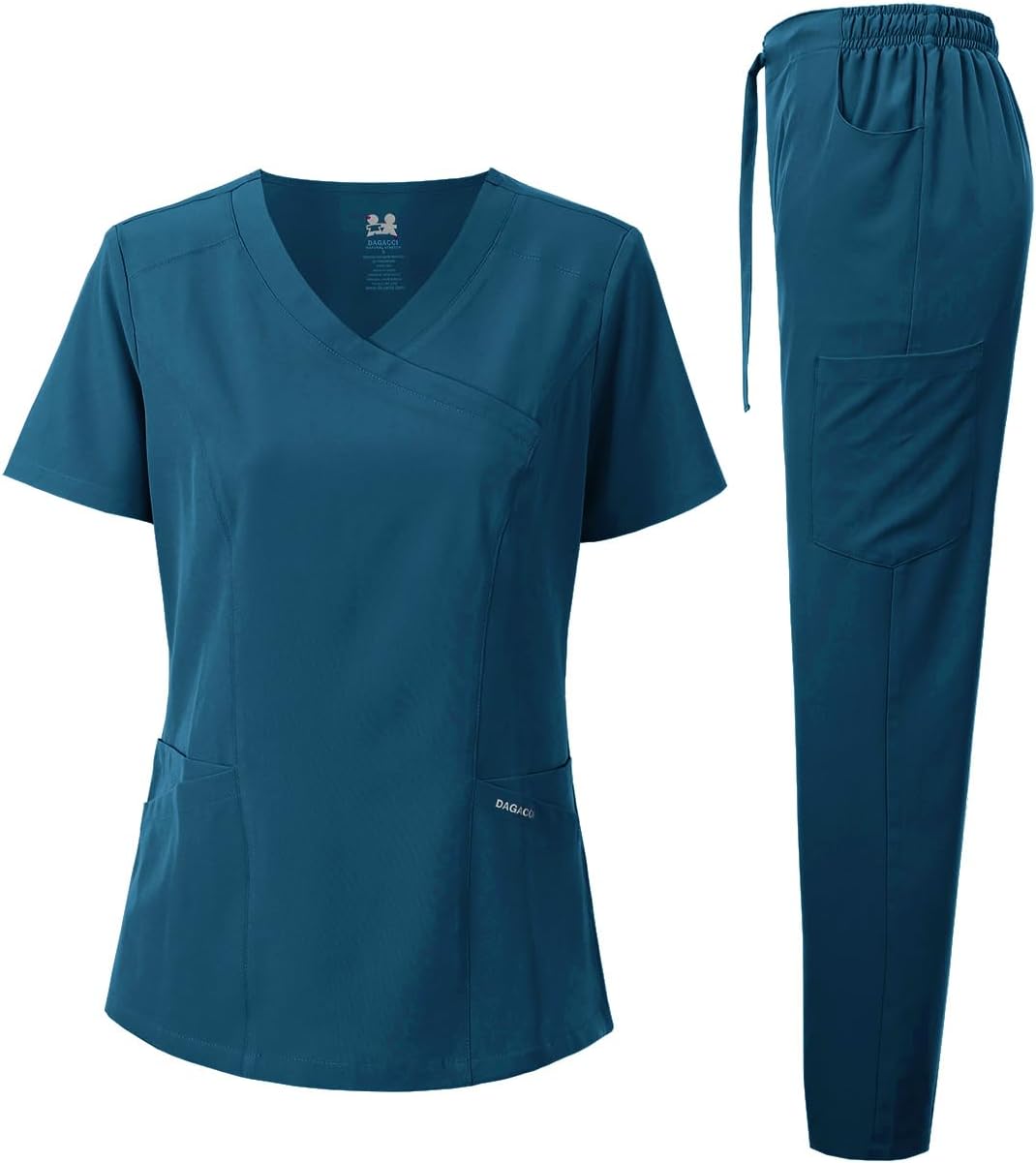 Medical Uniform Women's Scrub Set 4-Way Stretch Y-Neck Stitch Tape Top and Pants