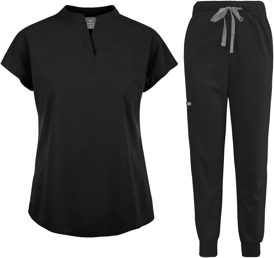 Scrubs Set for Women Nurse Uniform Jogger Suit Stretch Top & Pants with Multi Pocket for Nurse Esthetician Workwear