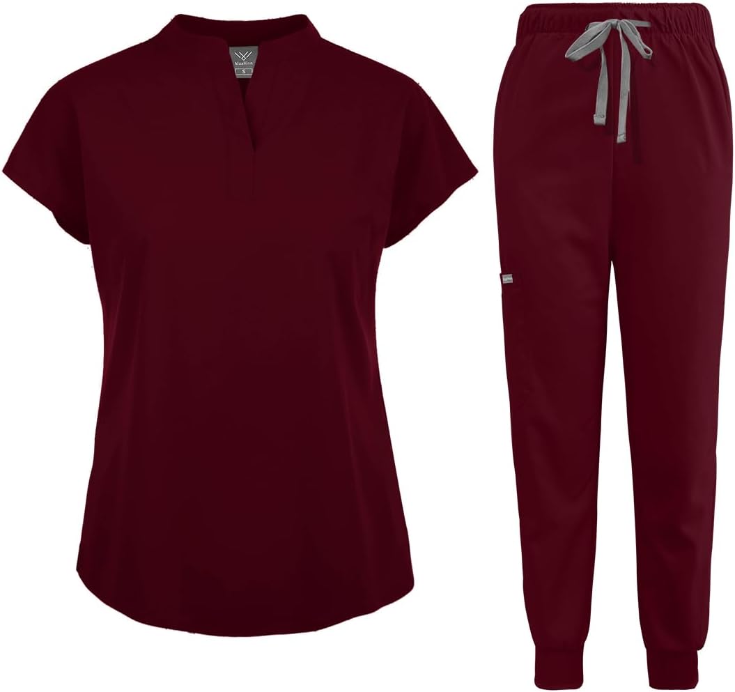 Scrubs Set for Women Nurse Uniform Jogger Suit Stretch Top & Pants with Multi Pocket for Nurse Esthetician Workwear