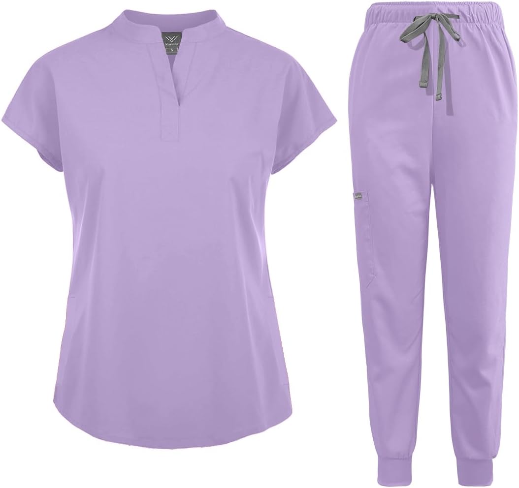Scrubs Set for Women Nurse Uniform Jogger Suit Stretch Top & Pants with Multi Pocket for Nurse Esthetician Workwear