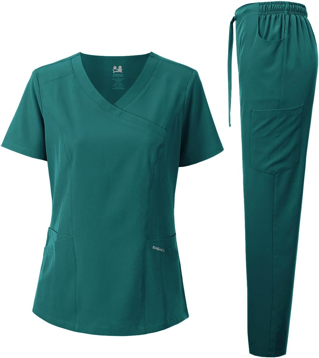 Medical Uniform Women's Scrub Set 4-Way Stretch Y-Neck Stitch Tape Top and Pants