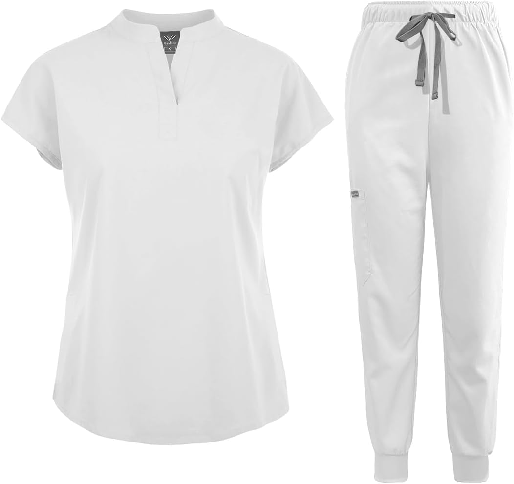 Scrubs Set for Women Nurse Uniform Jogger Suit Stretch Top & Pants with Multi Pocket for Nurse Esthetician Workwear