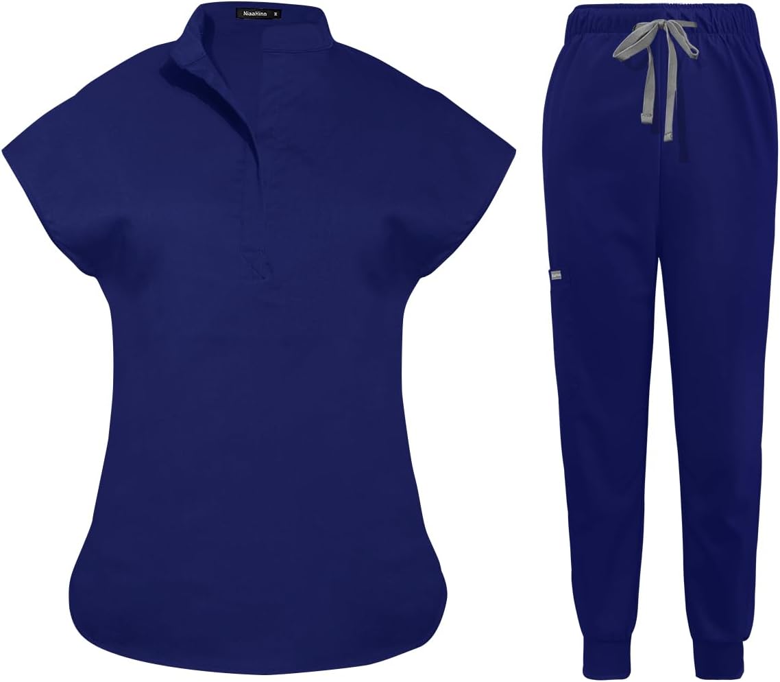 Scrubs Set for Women Nurse Uniform Jogger Suit Stretch Top & Pants with Multi Pocket for Nurse Esthetician Workwear