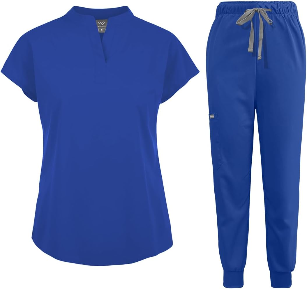Scrubs Set for Women Nurse Uniform Jogger Suit Stretch Top & Pants with Multi Pocket for Nurse Esthetician Workwear