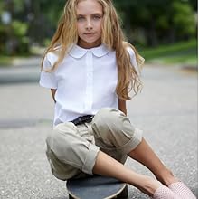 Girls' Long Sleeve Woven Shirt with Peter Pan Collar (Standard & Plus)