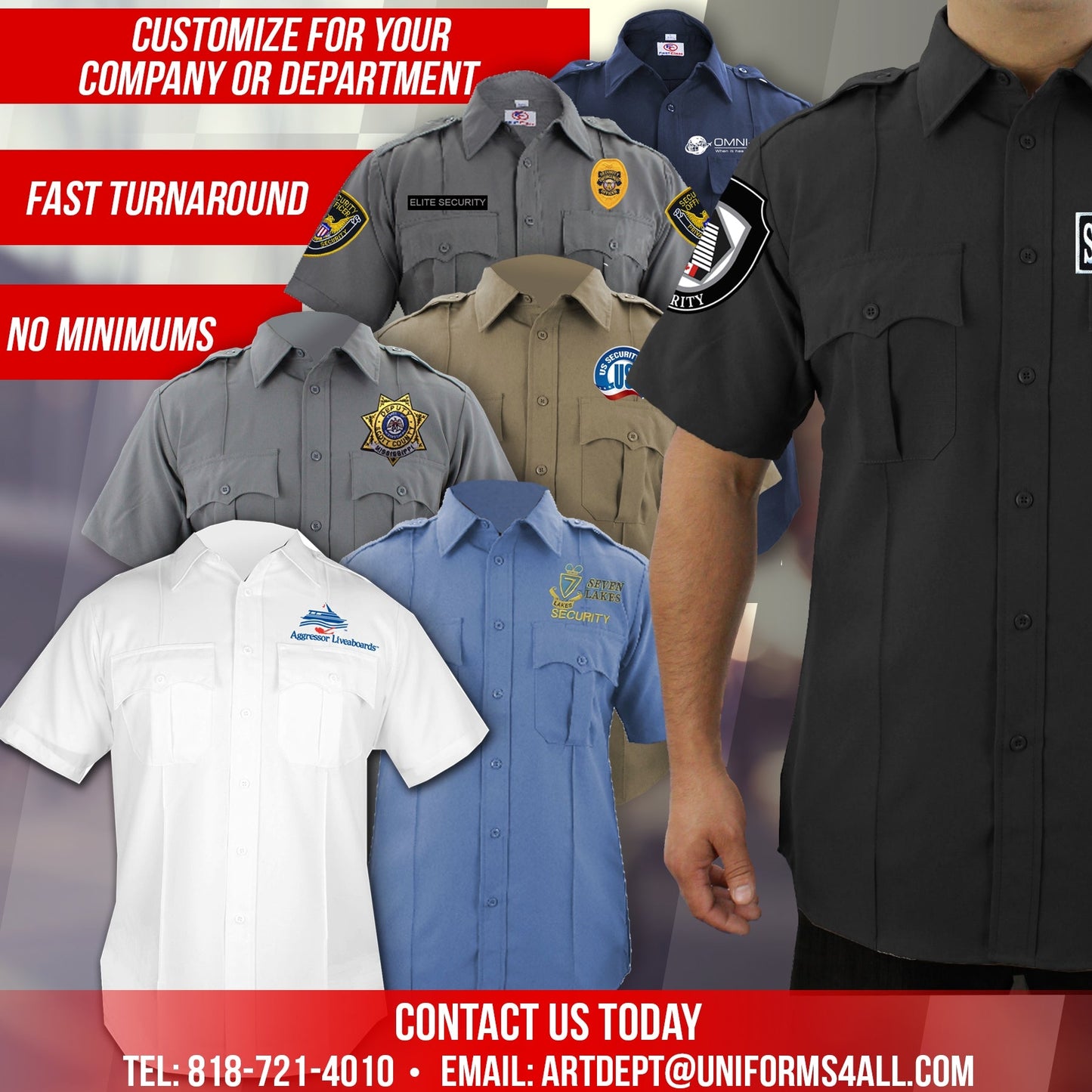 FIRST CLASS 100% POLYESTER SHORT SLEEVE ZIPPERED UNIFORM SHIRTS