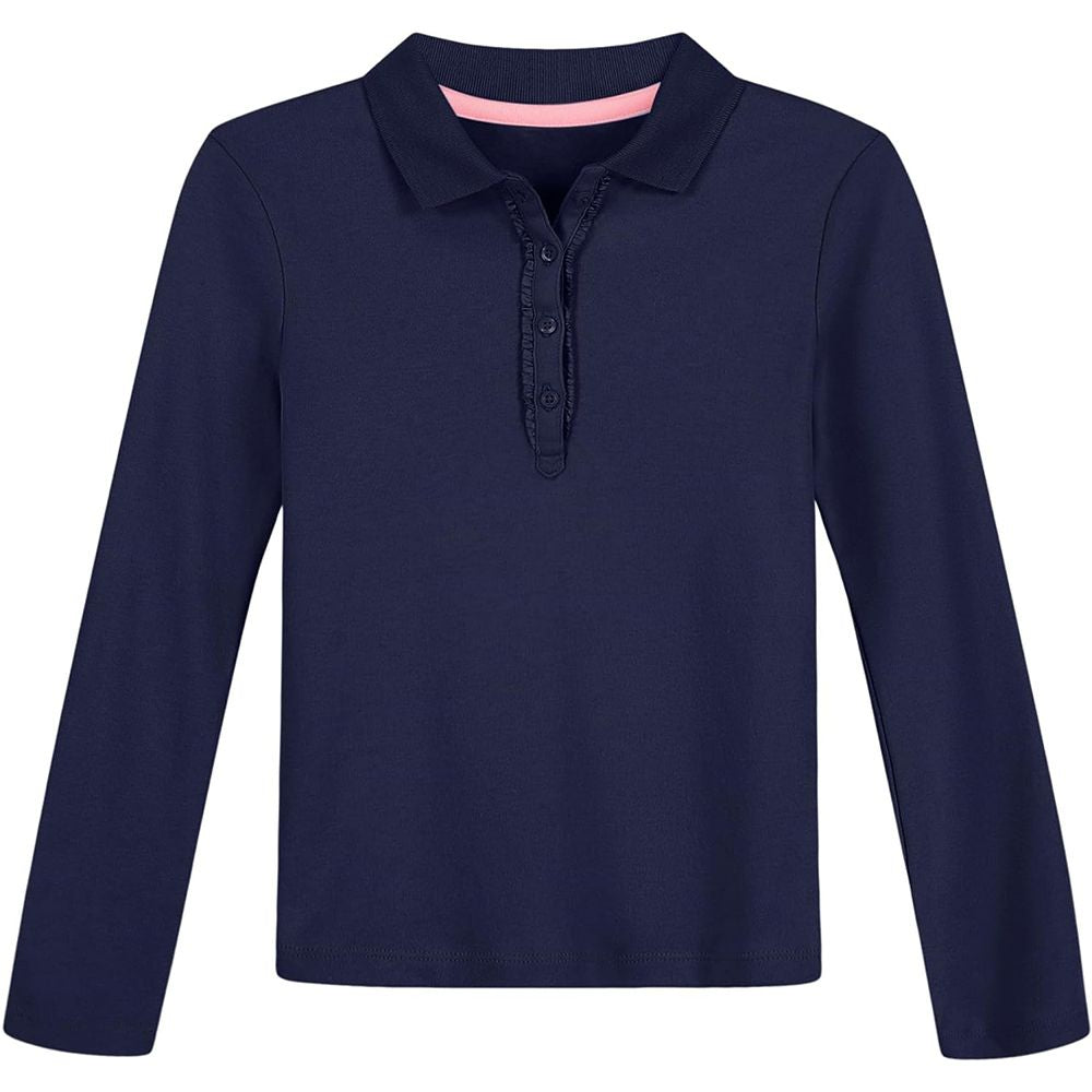 Girls Short Sleeve Polo Shirt Kids Cute Ruffle Peter Pan Collar School Uniform Shirts Tops 5-14 Years