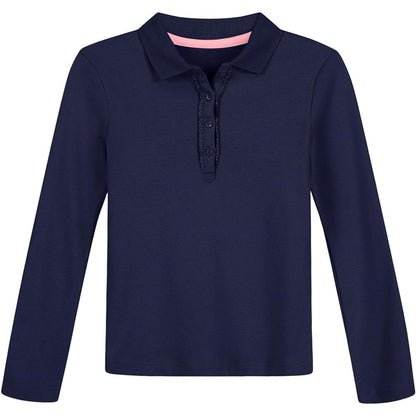 Girls Short Sleeve Polo Shirt Kids Cute Ruffle Peter Pan Collar School Uniform Shirts Tops 5-14 Years