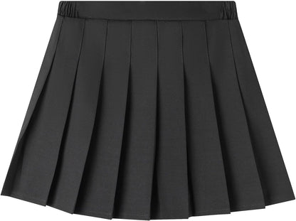 Uniform Pleated Scooter Skirt with Under Shorts Pull On Elastic Waist Skirt