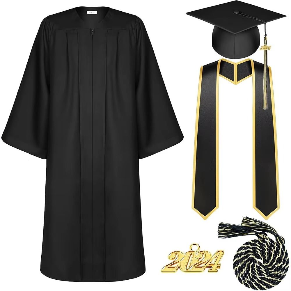 Matte Graduation Gown Cap Tassel Set 2024 for High School and Bachelor