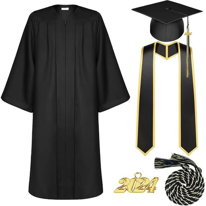Matte Graduation Gown Cap Tassel Set 2024 for High School and Bachelor
