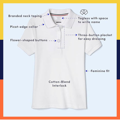 Girls' Short Sleeve Picot Collar Polo School Uniform Shirt (Standard and Plus)