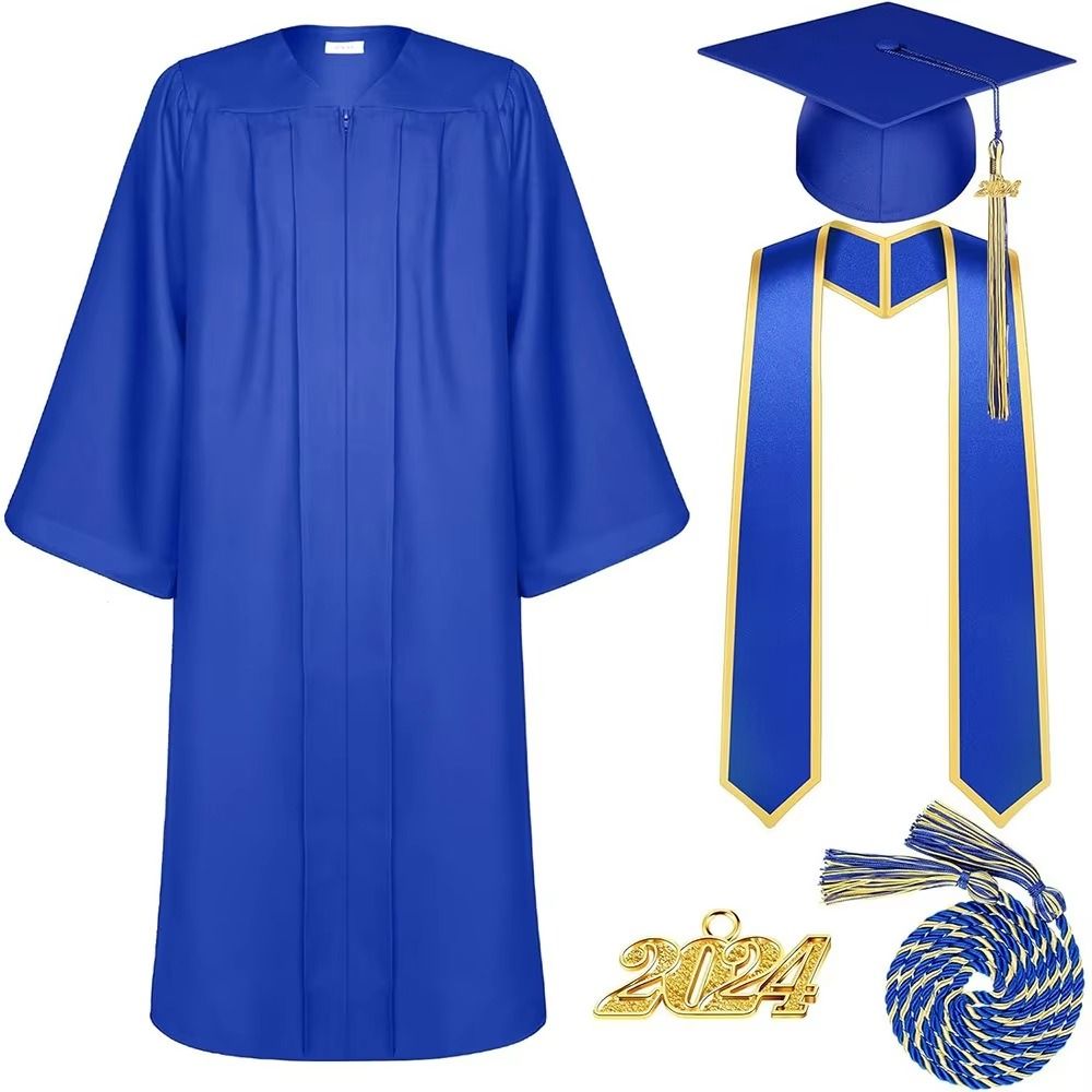 Matte Graduation Cap and Gown 2024 Tassel Year Middle High School College for Adult Graduation Robe