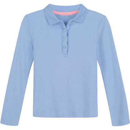 Girls Short Sleeve Polo Shirt Kids Cute Ruffle Peter Pan Collar School Uniform Shirts Tops 5-14 Years