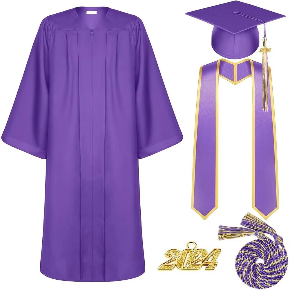 Matte Graduation Gown Cap Tassel Set 2024 for High School and Bachelor