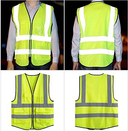 Orange Safety Vest with Grey Reflective Strap 4 Pockets
