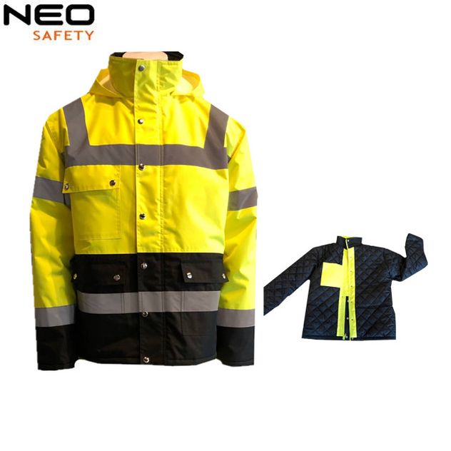 Fashion Mechanic Workwear Yellow Uniform Hi Vis Safety Jacket Reflective High Visibility Heavy Duty Water Resistant Outdoor Coat