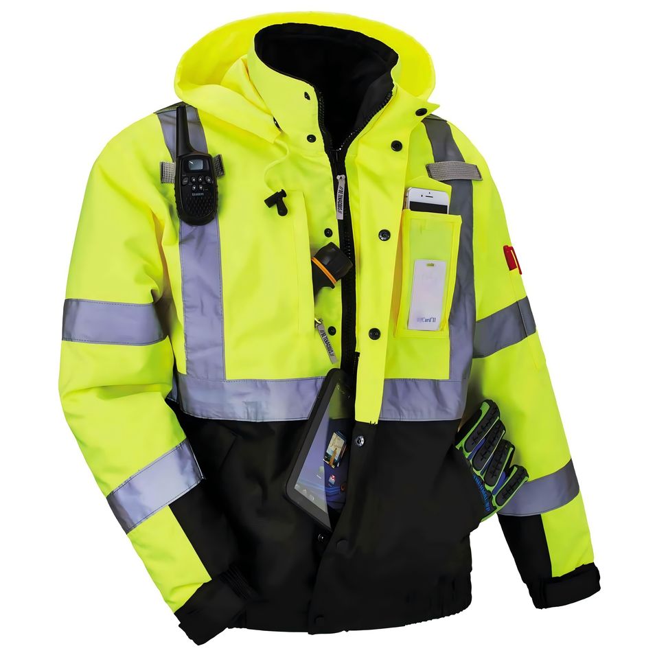 Men's Reflective Hi-Vis 3-in-1 Waterproof Work Coat Construction Transportation