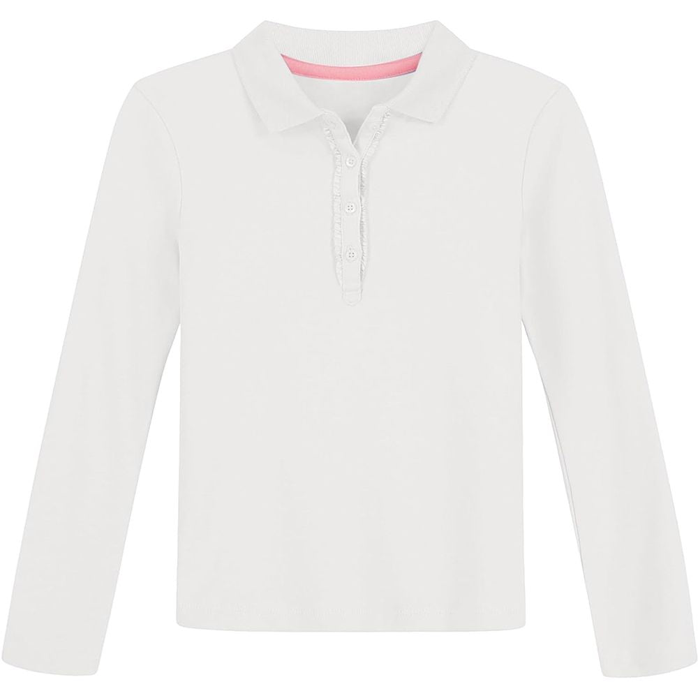 Girls Short Sleeve Polo Shirt Kids Cute Ruffle Peter Pan Collar School Uniform Shirts Tops 5-14 Years