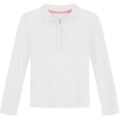 Girls Short Sleeve Polo Shirt Kids Cute Ruffle Peter Pan Collar School Uniform Shirts Tops 5-14 Years