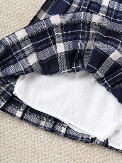 Kids Girls Plaid Pleated Skirt High Waist Skater Tennis Skirts Skorts with Shorts School Girl Uniform