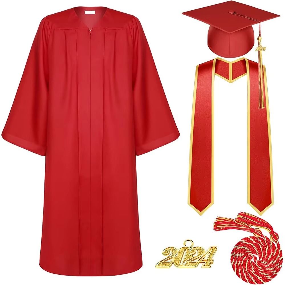 Matte Graduation Gown Cap Tassel Set 2024 for High School and Bachelor