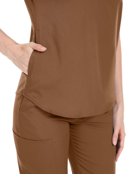 Scrubs Set for Women Nurse Uniform Jogger Suit Stretch Top & Pants with Multi Pocket for Nurse Esthetician Workwear