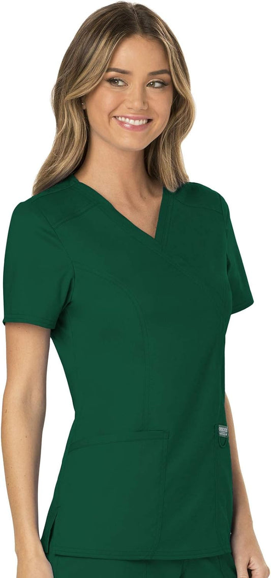 Scrubs for Women Mock Wrap Top with 3 Pocket, Back Princess Seams WW610