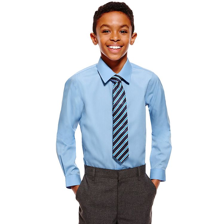 Boys Long Sleeve Dress Shirts Button Down Uniform Shirts with Chest Pocket Size 7-14 Years