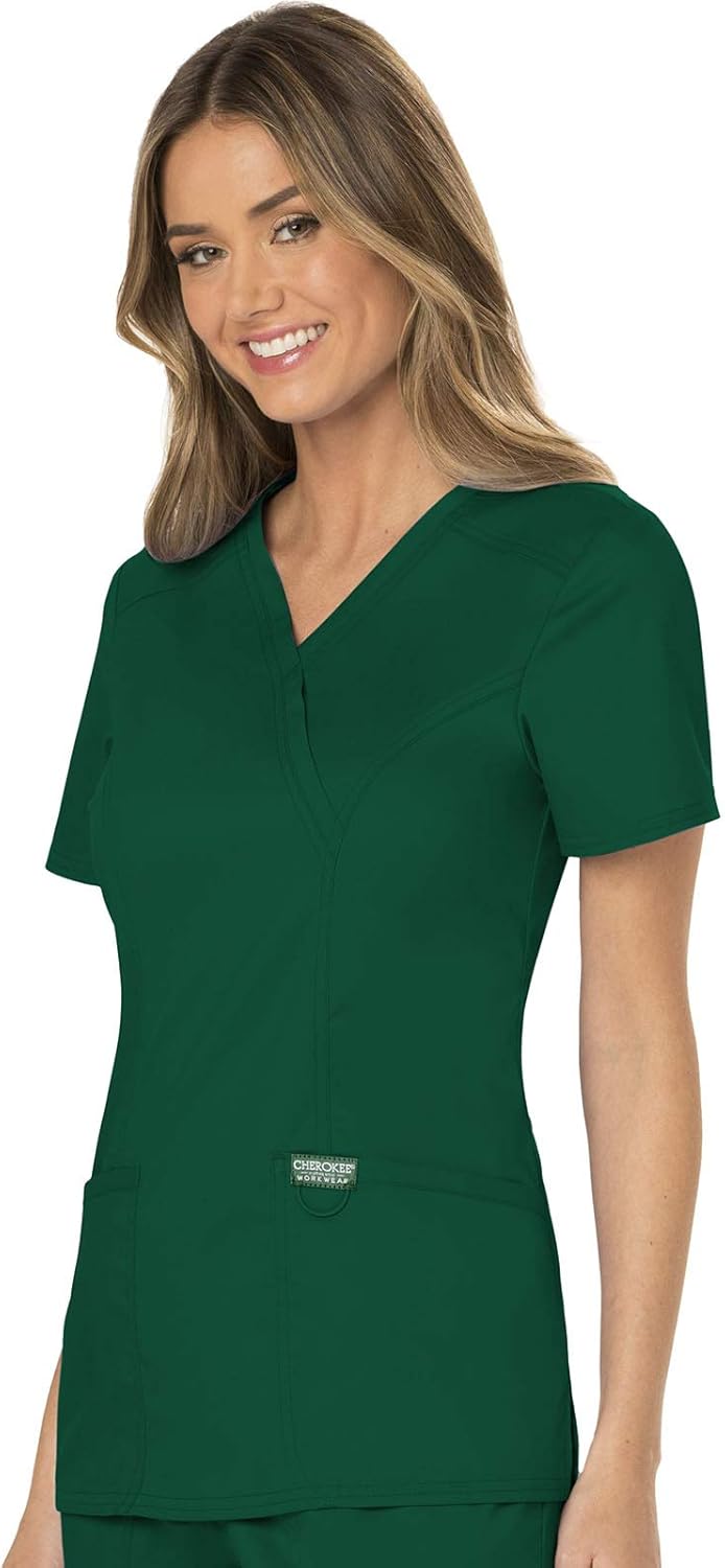 Scrubs for Women Mock Wrap Top with 3 Pocket, Back Princess Seams WW610