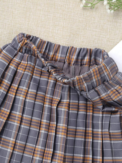 Kids Girls Plaid Pleated Skirt High Waist Skater Tennis Skirts Skorts with Shorts School Girl Uniform