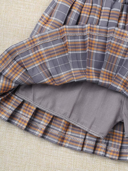 Kids Girls Plaid Pleated Skirt High Waist Skater Tennis Skirts Skorts with Shorts School Girl Uniform