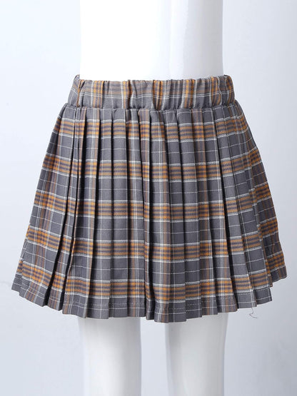 Kids Girls Plaid Pleated Skirt High Waist Skater Tennis Skirts Skorts with Shorts School Girl Uniform