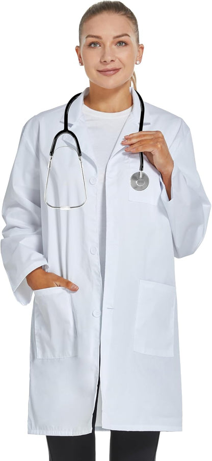 Professional Lab Coat for Women Long Sleeve, White, Unisex