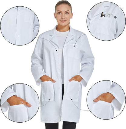 Professional Lab Coat for Women Long Sleeve, White, Unisex